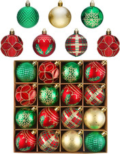 Christmas Ball Ornaments Set for Tree Decorations, 16Ct 2.36" Red Gold Green Tra