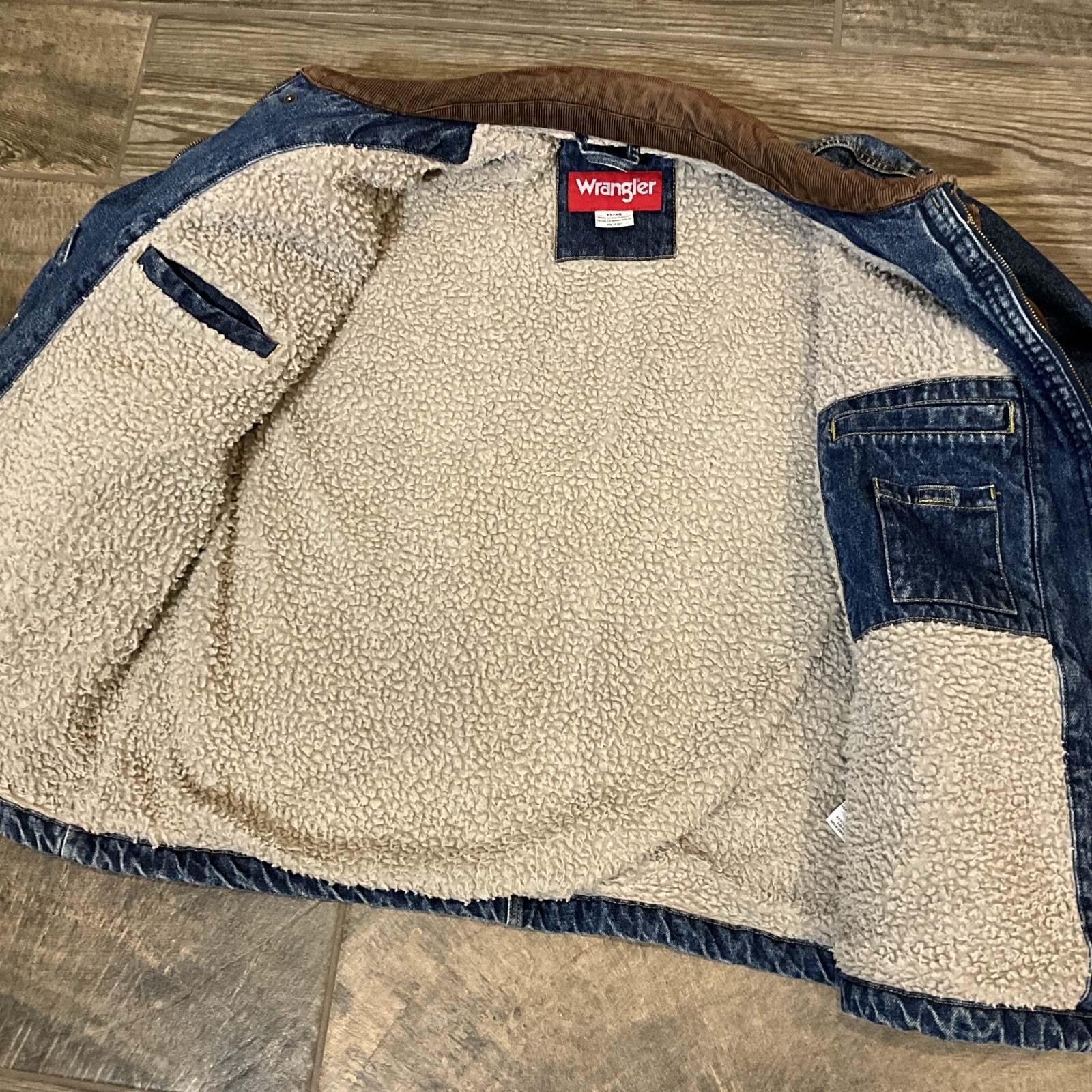 Wrangler Jacket Mens XL Jean Denim Sherpa Lined Work Ranch Corduroy Collar Coat