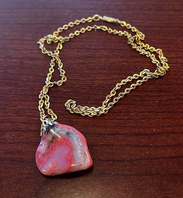 Unique Agate Stone Pendant Necklace Pink / Grey swirl  Jewelry