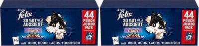 Felix Katzennassfutter Gemischte Vielfalt Gelee 88er Pack 88x85g Rind Huhn Lachs