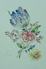 Beau tableau ancien Jeté de Fleurs st. Redouté aquarelle Botanica Tulipe tulip 