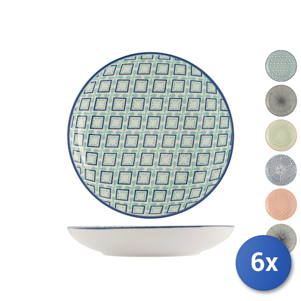 6X Round Plates H&H Full Decoration Assorted Porcelain 18 Cm