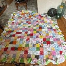 Vintage Quilt flower blanket cottage core farmhouse patchwork Pink green 91X76