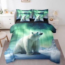 Polar Bear Bedding Set King,3D Polar Bear Comforter Set,Arctic Wildlife Anima...