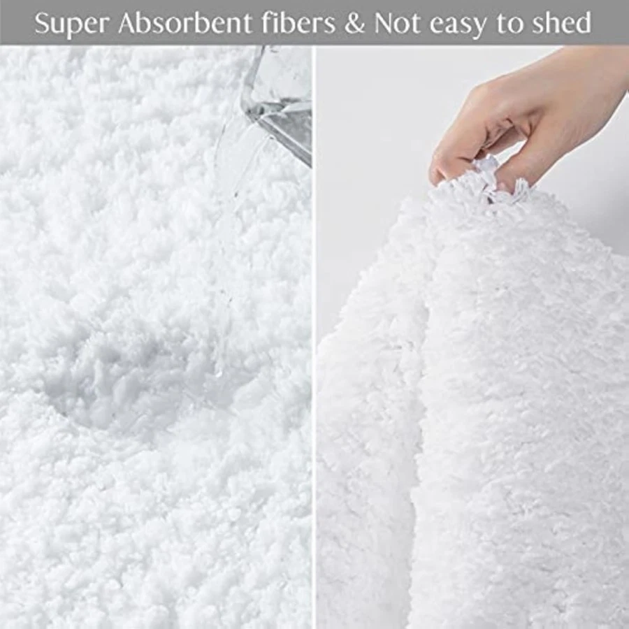 Juegos de alfombras de baño Ashler 2 piezas, alfombras de baño blancas 2 piezas, absorbente de agua Foto 3 de 4