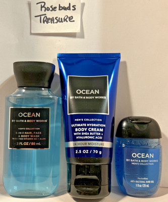 Bath Body Works Travel Size 3 Pieces SET OCEAN Body Wash Lotion & Hand Sanitizer