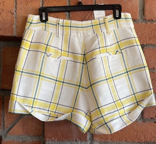 Veronica Beard Carito Plaid High Waisted Yellow Green Shorts Size 10 NWT - Picture 2 of 9