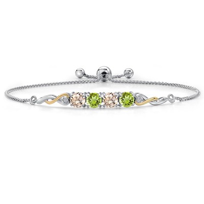 925 Silver and 10K Yellow Gold Peach Morganite and Peridot and White Lab Grown