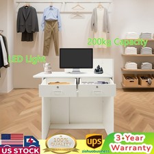 40in LED Reception Desk W/ 2 Drawers White Wo...