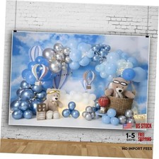 Blue Balloons Backdrop Cute Bear Doll Boy Baby Shower Backdrop for 7x5FT Multi