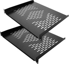 2 Pack 1U Vented Server Rack Shelf 19" Mounting Trays - 16" Depth, Black