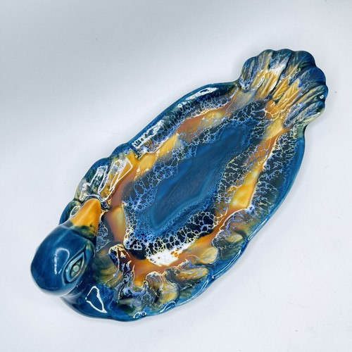 Blue Marbled Ceramic Bird Trinket Dish Vintage Artisanal Platter 28x14.5x8.5 cm - Picture 17 of 24