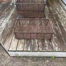 Antique Industrial Factory Metal Heavy Duty Steel Basket Tote 20x13x6”