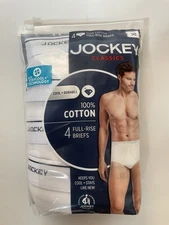 Jockey Classic Men's Briefs Size 38 White Underwear Full Rise 4 Pack New