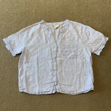 C&C California 100% Linen Short Sleeve Large Button Up Shirt Light Blue  