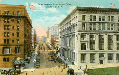 Seattle, Washington Postcard Antique c1910 Third Ave from Yesler Way Aerial N
