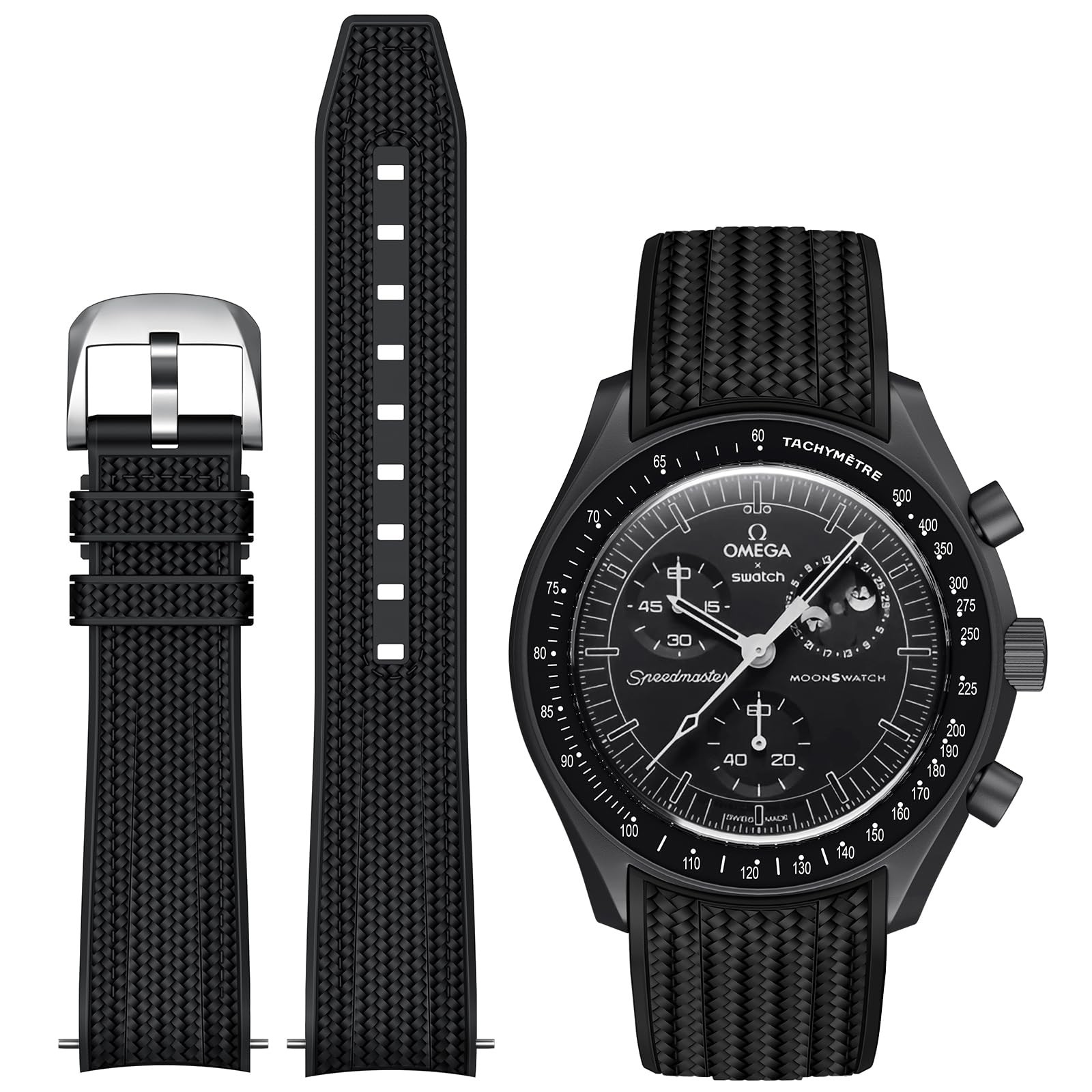 REBANDACE Silicone Strap for Omega X Swatch Speedmaster Moonswatch Watch,
