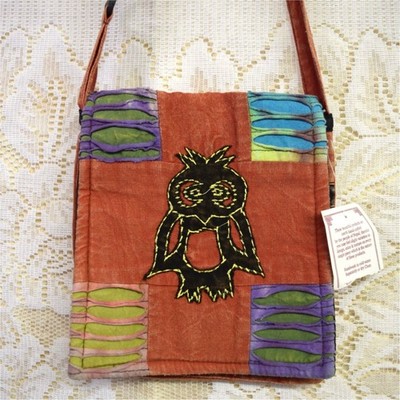 Nepal Handmade Owl Design Crossbody Sling Purse Bag Cotton Tie Dye Hippie Indie