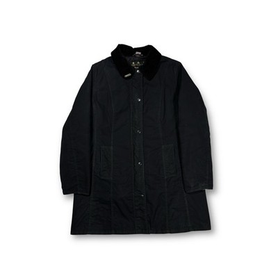Lange Wachsjacke Damen Barbour Belsay schwarz Größe UK 18