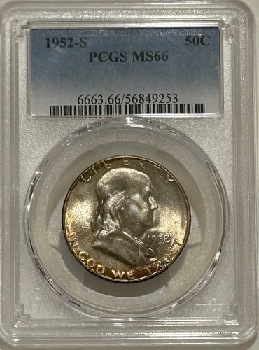 1952 S Franklin Silver Half Dollar PCGS MS66 Better Date/Toned