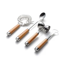 Outset Stainless Steel Bar Tool Set 4 Pcs|Strainer, Stirring Spoon, Jigger, B...