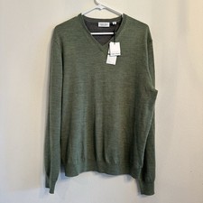 NWT Calvin Klein Extra Fine Merino Wool Green V-Neck Sweater Men's Size L