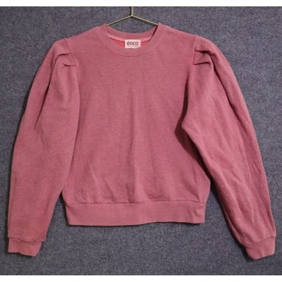 Etica Sweater Women XS Pink Mauve Grenadine Pleat Sleeve Crew Ethically Made EUC
