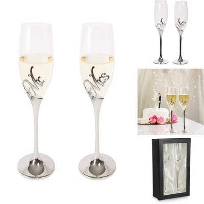 Pavilion Gift Company Glorious Occasions Mr. Mrs. Wedding Toast Champagne Glass