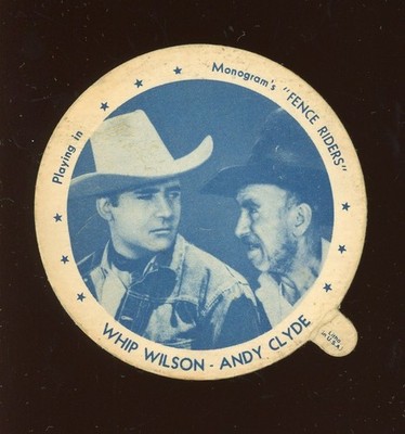 1950 F5-16 Dixie Lids Movie Stars Large #23 Whip Wilson and Andy Clyde GD *e1