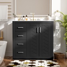 36'' Bathroom Vanity with Ceramic Sink Combo, Solid Wood Frame Bathroom Storag