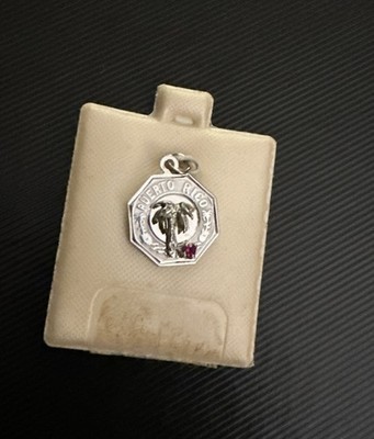 Vintage Ruby Palm Tree Puerto Rico Silver Pendant Charm Sterling