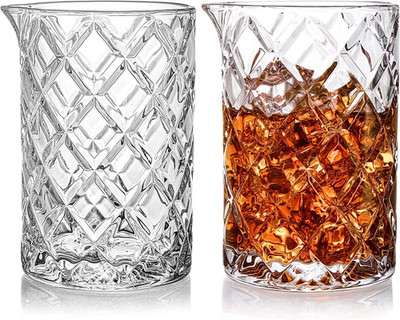 2 Pack Crystal Cocktail Mixing Glass, 22Oz Thick Bottom Seamless Bar Mixing Pitc