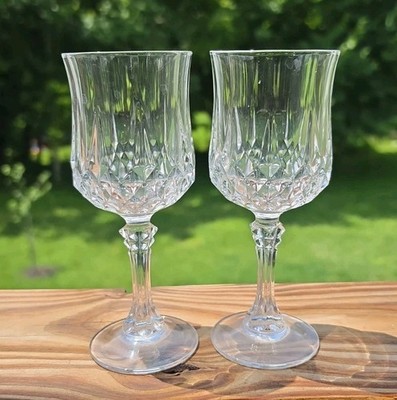 Vintage Cristal D'Arques Longchamp Water Wine Glasses 6 -1/2'' Tall  Set of 2