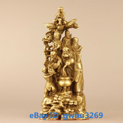 Collect Chinese Old Brass copper Hand Carved The Eight Immortals Statues 23885 - Picture 1 of 9