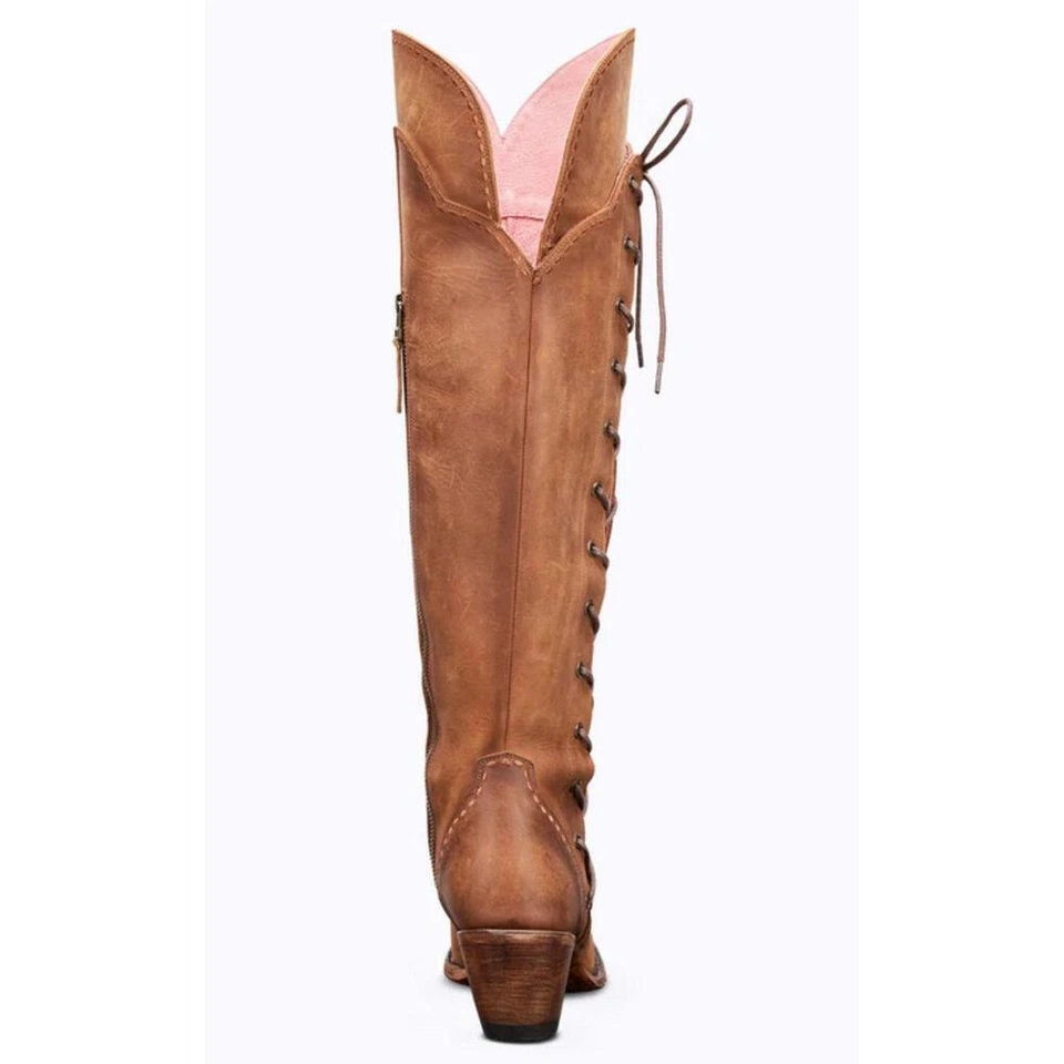 Botas de montar para mujer Western Cowboy bordadas tacones en bloque cremallera punta rodilla Foto 4 de 4