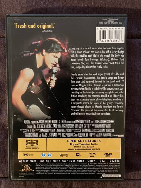 EDDIE AND THE CRUISERS 1983/2001 WIDESCREEN MGM DVD WITH INSERT
