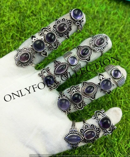 Beautiful Amethyst Gemstone 925 Sterling Silver Plated Handmade Fancy Lot Rings