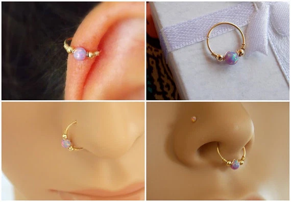 Anillo nariz oro - hélice ópalo - anillo tabique - piercing tamaño personalizado 22g 20g 18g 16g Foto 3 de 3