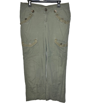 DKNY Vintage Cargo Pants Size 13 Olive Green Wide Leg Y2K 90s Grunge Utility