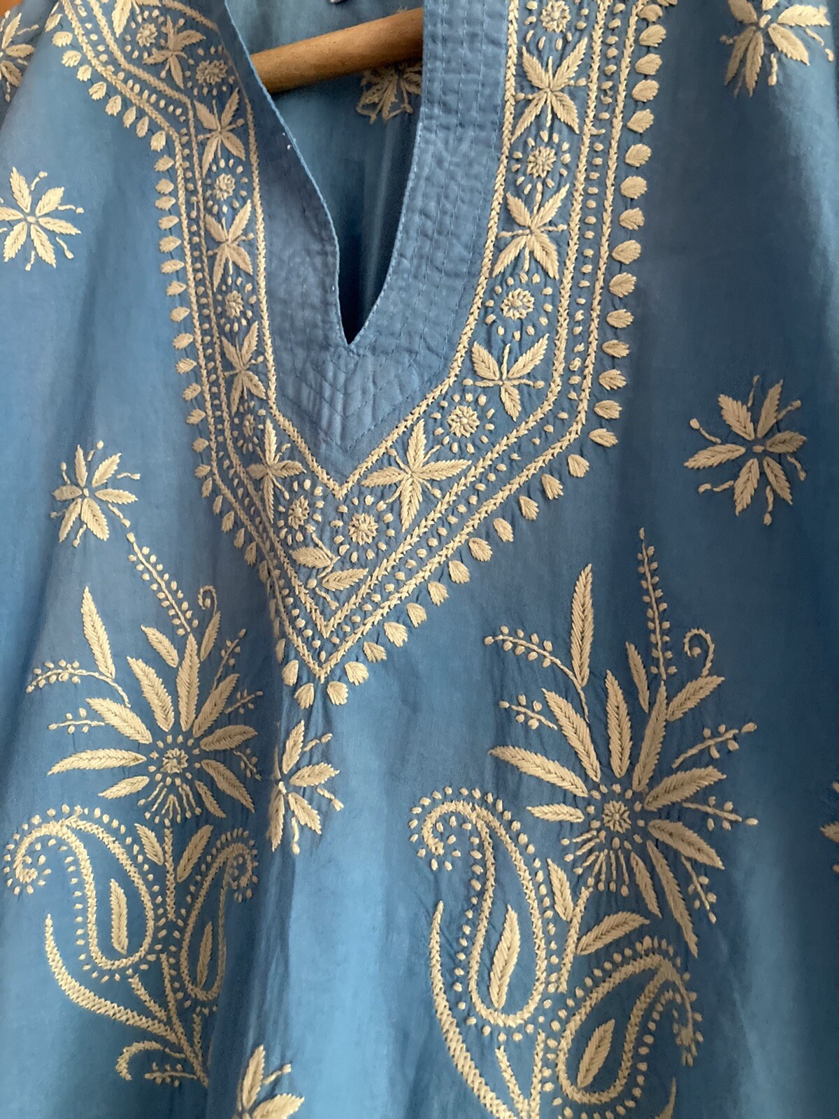 At Last Light Blue Tunic Blouse Size M Embroidered eBay