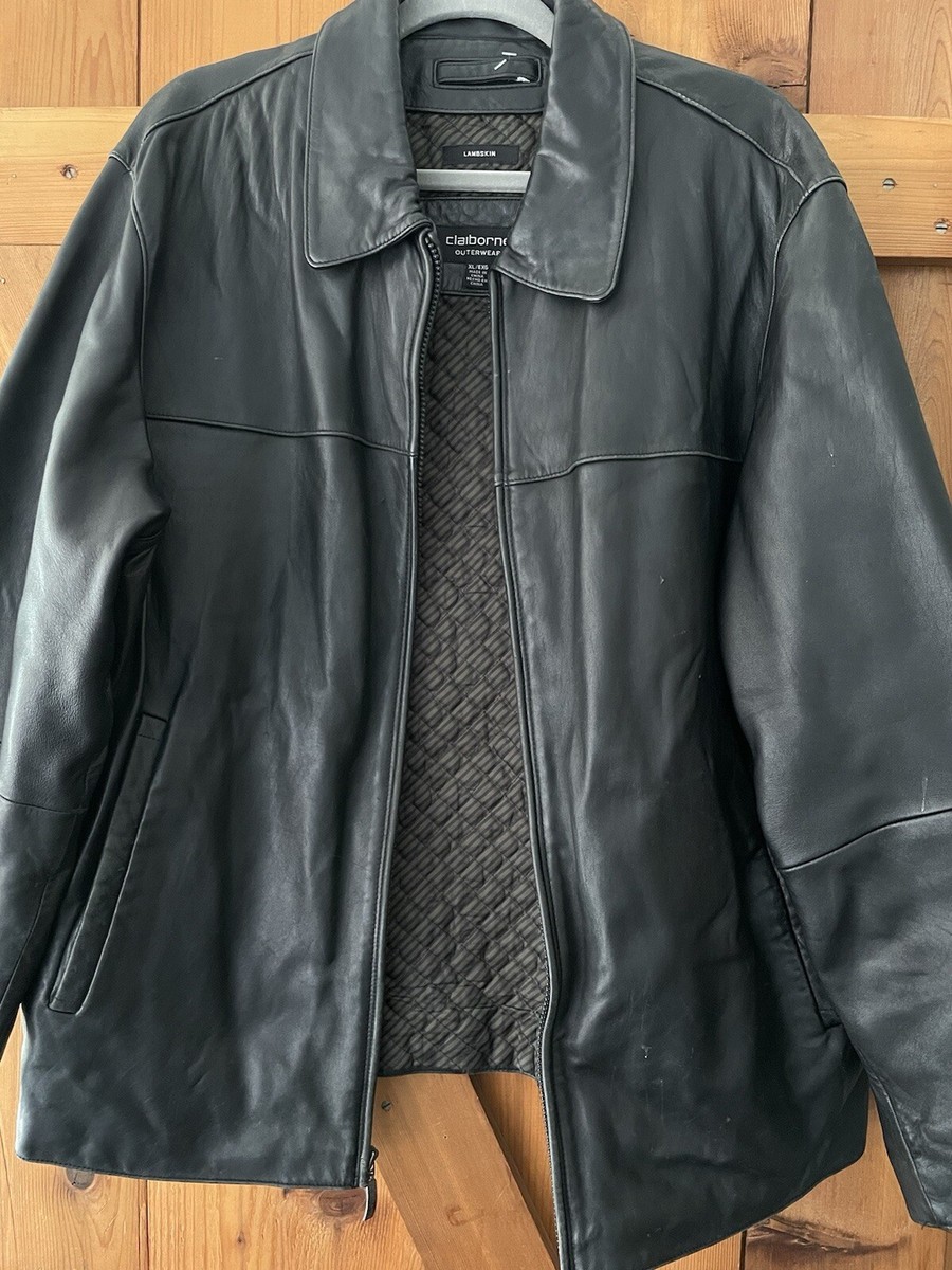 Claiborne Outerwear Lambskin Black Leather Jacket Men Large Full