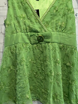 NWT Express womens Lime green silk embroidered top sz small | eBay