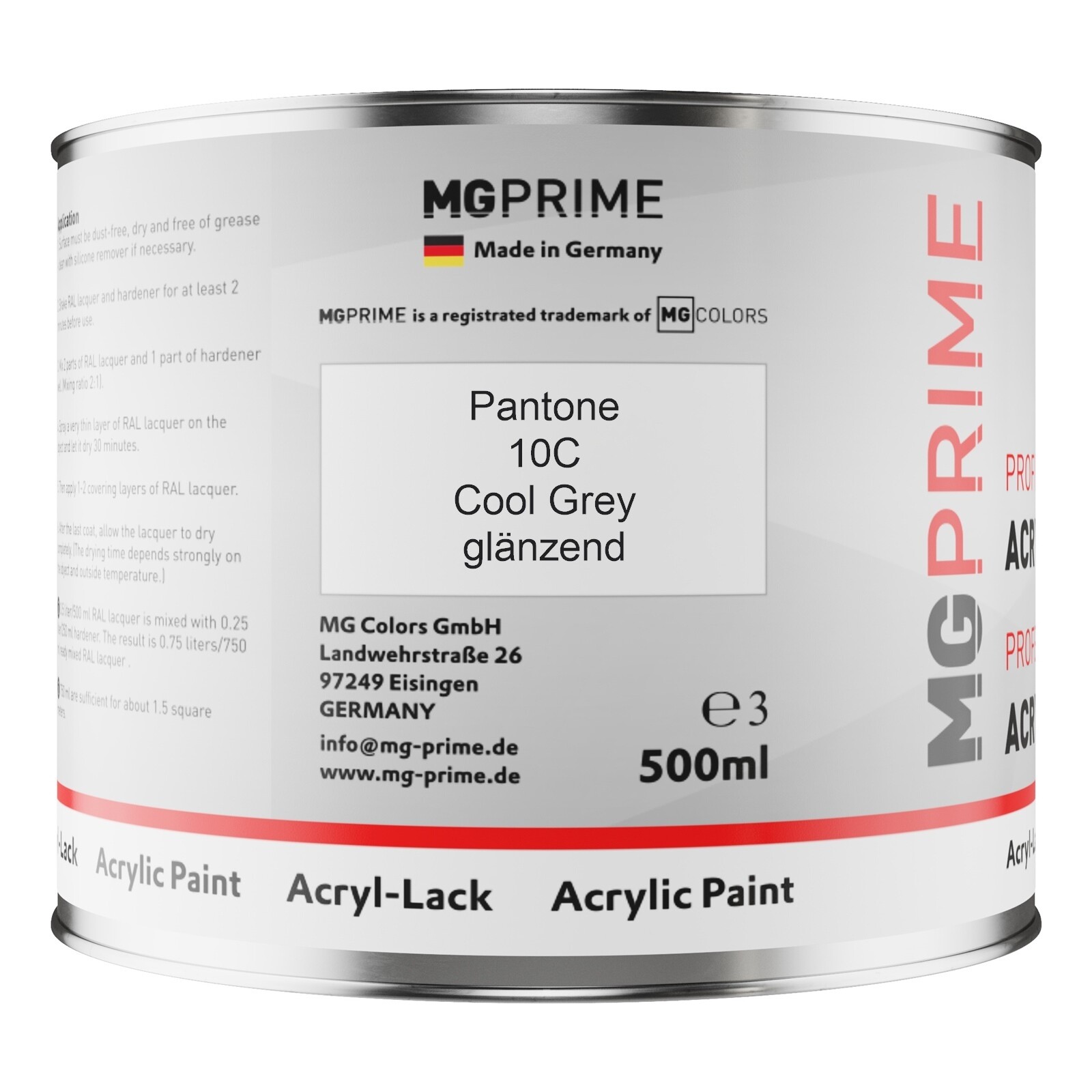 Pantone 10C Cool Grey Acryl Lack glänzend 0,75 Liter 750 ml Dose inkl