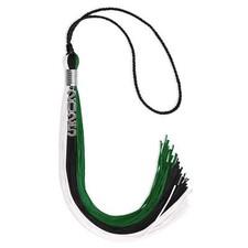 Endea Graduation Black/Green/White Tassel with Silver Stacked Date Drop