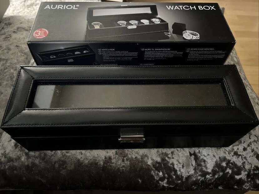 Auriol Watch Display Box Collectable Black Feux Leather With Velvet eBay