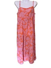 Sanctuary Womens Floral Pink & Orange Babydoll Maxi Dress Large Beachy Resort Va