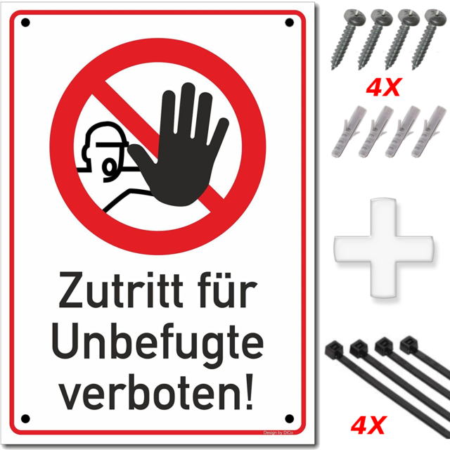 Schild Zutritt für Unbefugte verboten Hinweis Warnschild Kein Durchgang 21x30 cm