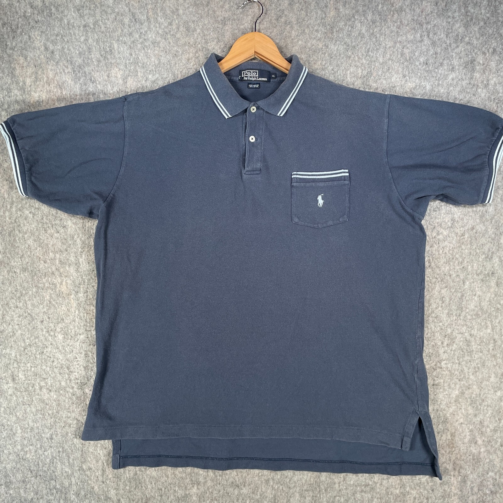 Vintage Ralph Lauren Polo Shirt Mens XL Blue Light Pony Twin Tipped Y2K Top