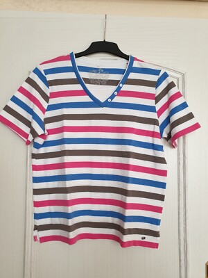 KATAG AG Kurzarm Shirt Gr.40 Weiß Bunt V Ausschnitt  Baumwolle +Polyester getr.