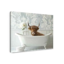 Highland Cow in a Vintage Bathtub, Rustic Bath Style, Bathroom Wall Art